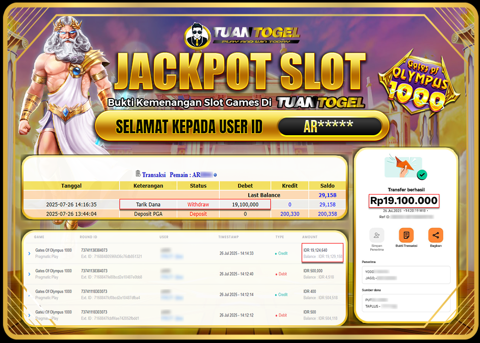 TUANTOGEL JACKPOT SLOT GATES OF OLYMPUS 1000 Rp19.100.000,- LUNAS